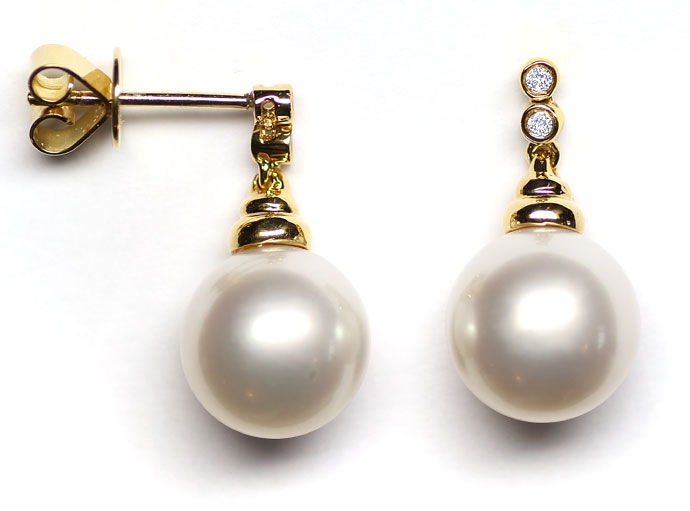 Foto 1 - Schimmernde Südsee Perlen an Diamantohrhängern 18K Gold, S1163
