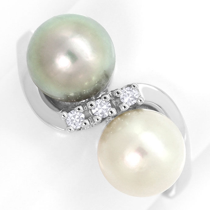 Foto 2 - Ring mit Perlen, Weiß und Silbern, Lupenreine Diamanten, S9117